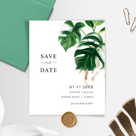 Budget Tropical Leaves Modern SAVE THE DATE Uitnod
