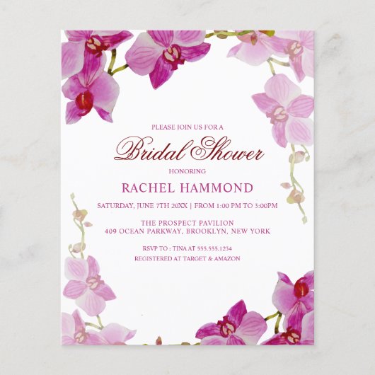 Budget Tropical Orchid Bridal Shower Uitnodiging (Voorkant)