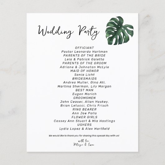 Budget Tropical Palm Leaf programme de mariage (Dos)