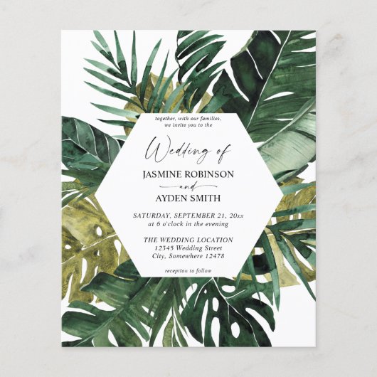 Budget Tropical Palm Leaf Wedding Flyer (Voorkant)