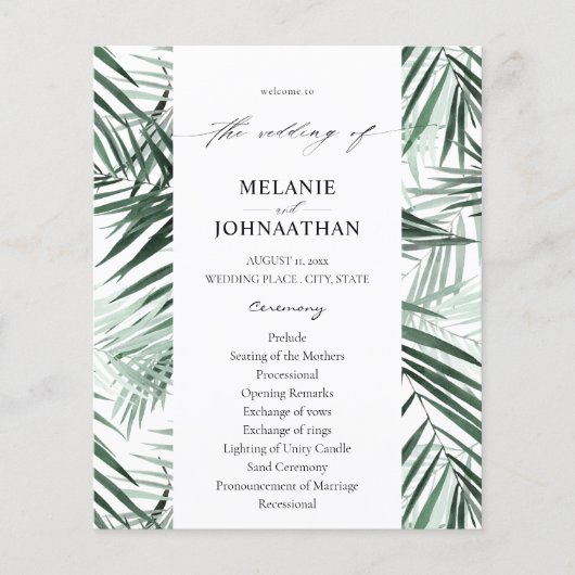 Budget Tropisch Palm Leaves Wedding Programme (Voorkant)