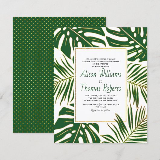 BUDGET tropische groene bladeren trouwuitnodiging (Voorkant / Achterkant)