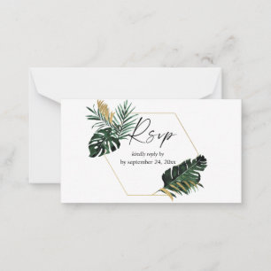 Budget Tropische Palm Leaf Goud 2SM Maaltijd RSVP Notitiekaartje