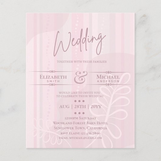 BUDGET Trouw Uitnodiging Stof Roze Abstract (Voorkant)