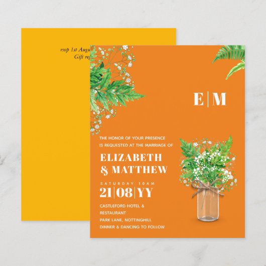 BUDGET Trouw Uitnodiging Varens Groene Bladeren (Voorkant / Achterkant)