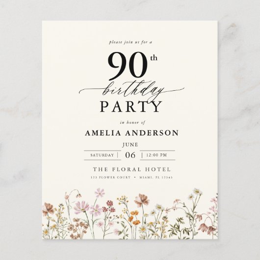 Budget Tuin Bloemen 90ste Verjaardag Uitnodiging Flyer (Voorkant)