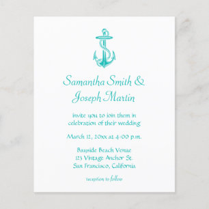 Budget Turquoise Anchor Wedding Uitnodiging