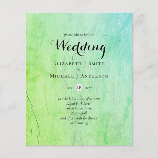 BUDGET Turquoise Groene Trouw Uitnodiging (Voorkant)