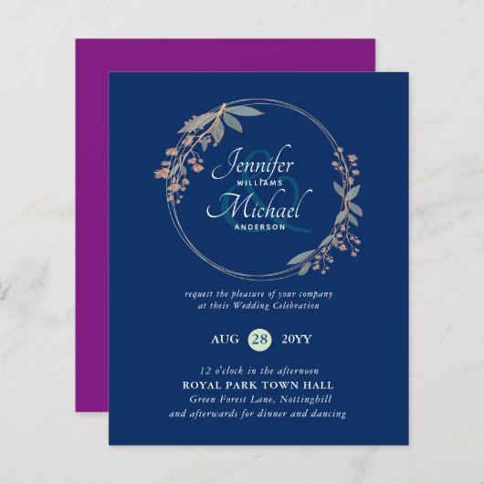 BUDGET Turquoise Orange Feuilles Faire-part de mar (Devant / Derrière)