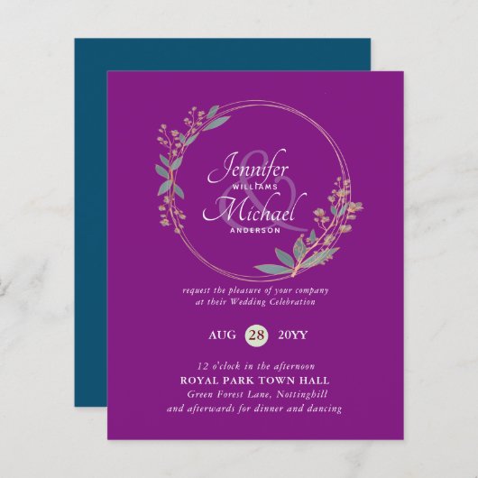 BUDGET Turquoise Orange Feuilles Faire-part de mar (Devant / Derrière)