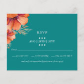 BUDGET Turquoise Oranje Bloem Bruiloft RSVP (Voorkant)