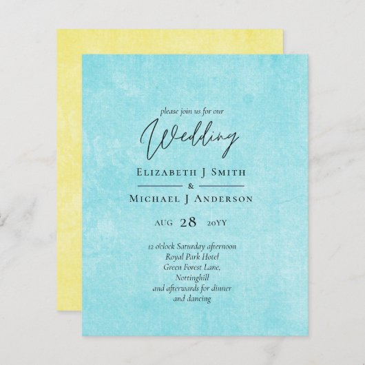 BUDGET Turquoise Yellow Script Weddenschap (Voorkant / Achterkant)