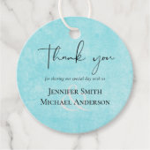 BUDGET Turquoise Yellow Script Weddenschap Bedankjes Labels (Voorkant)