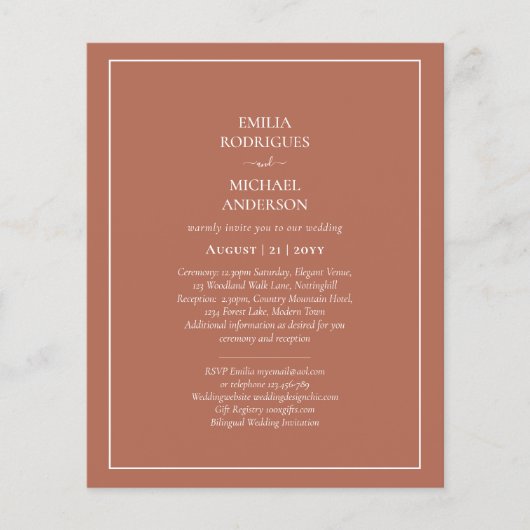 BUDGET Tweetalige Bruiloft Boda Terracotta Modern Flyer (Voorkant)