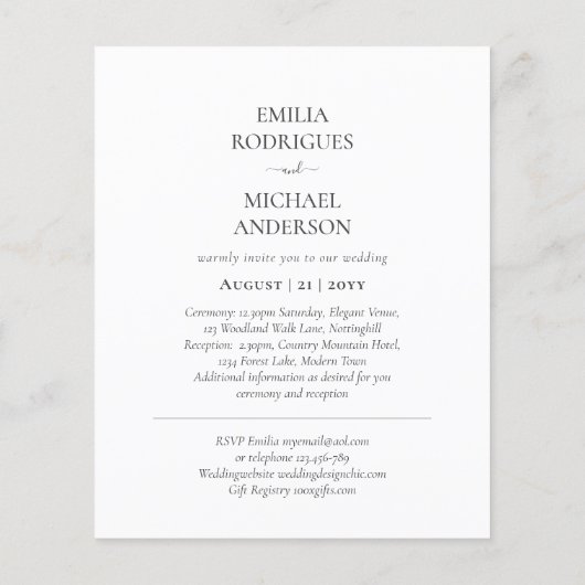 BUDGET Tweezijdige TWEETALIGE Tekst Alleen Huwelij Flyer (Achterkant)