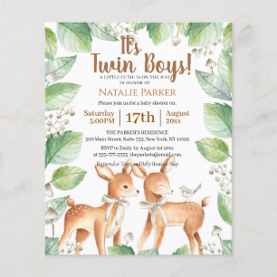 Budget Twin Boys Woodland Sage Floral Baby shower Flyer