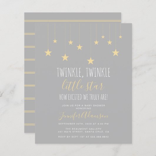 Budget Twinkle Little Star Baby shower Invitation (Voorkant / Achterkant)