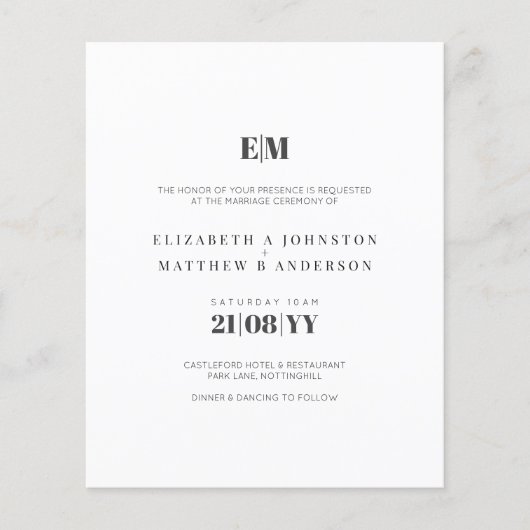 Budget Typografie Black White Wedding nodigt uit (Voorkant)