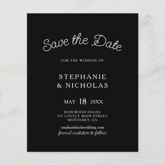 Budget Typografie Classic Zwart Save The Date Flyer (Voorkant)
