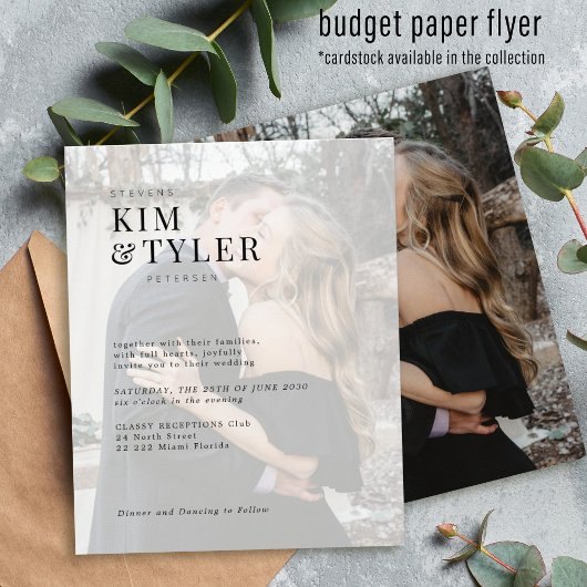 Budget typografie foto overlay bruiloft uitnodigin flyer
