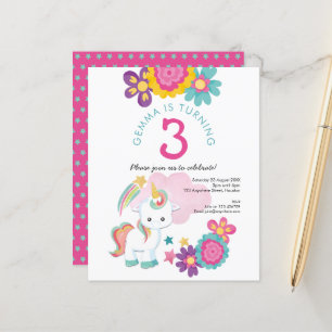 Budget Unicorn Girl 3e uitnodiging van de Birthday