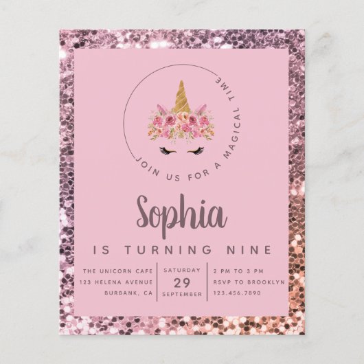 Budget Unicorn Glitter Birthday Party Invitation Flyer (Voorkant)