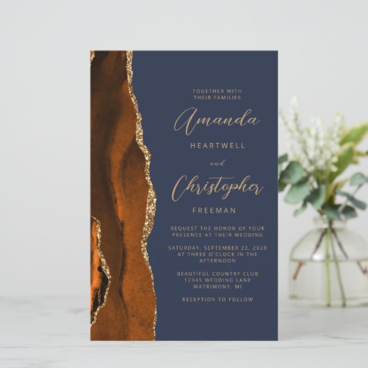 Budget Verbrand Sinaasappel Gouden Agaat Navy Blue (Staand voorkant)