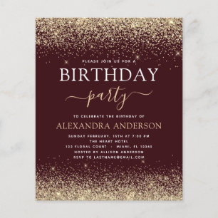 Budget Verjaardag Burgundy Goud Glitters Elke Leef Flyer