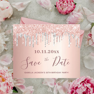 Budget verjaardag roze goud zilver save the date