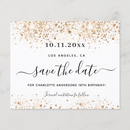 Budget verjaardag wit goud save the date (Voorkant)