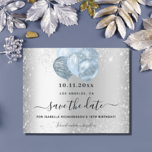 Budget verjaardag zilver blauw glitters save the d