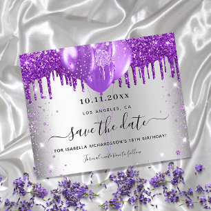 Budget verjaardag zilver paars save the date
