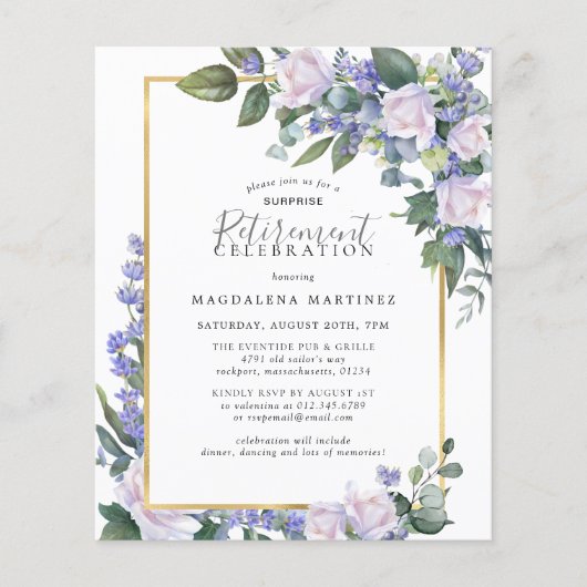 Budget Verrassing Blauw Wit Uitnodiging (Voorkant)