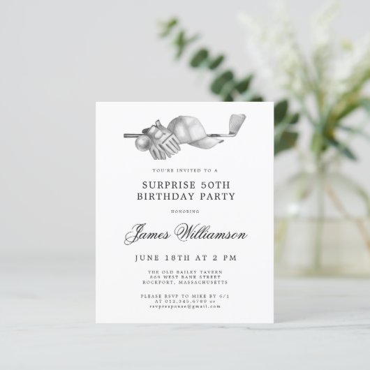 BUDGET Verrassing Golf 50e Verjaardag Uitnodiging (Staand voorkant)