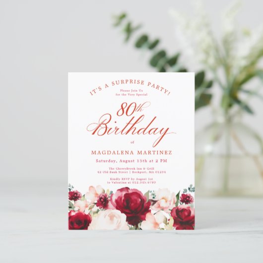 BUDGET VERRASSINGSFEEST 80e Verjaardag Roze Rode R (Staand voorkant)