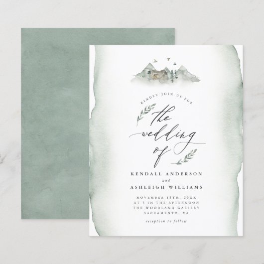 Budget Vert aquarelle Feuilles et Mariage de monta (Devant / Derrière)