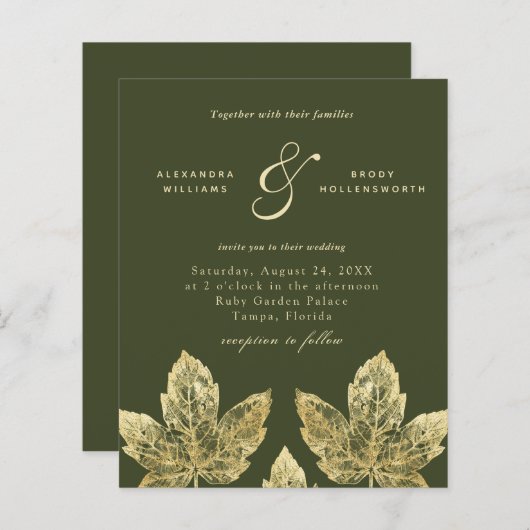 Budget Vert Et Or Rustique Feuilles Mariage Invita (Devant / Derrière)