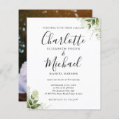 Budget Vert Feuille Script photo Mariage Invitatio (Devant / Derrière)