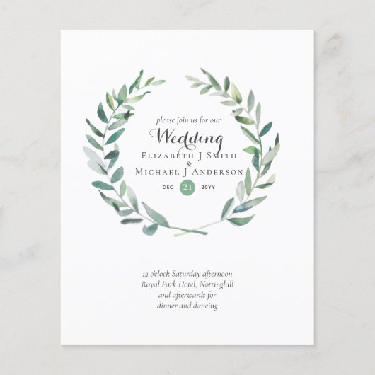 Budget Vert Olivier Feuilles Mariage Invite (Devant)