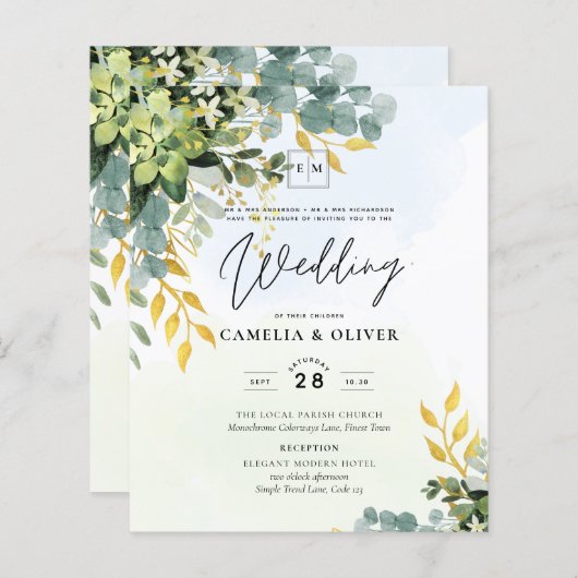 BUDGET Vert or Eucalyptus Feuille Mariage (Devant / Derrière)