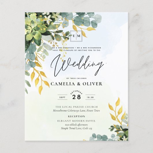 BUDGET Vert or Eucalyptus Feuille Mariage (Devant)