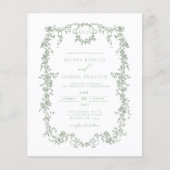 Budget Victoriaans Sage Green Wedding Invitation Flyer (Voorkant)