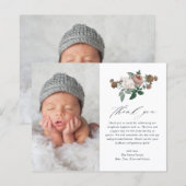 Budget Vintage Bloemen Foto Doop Dankkaart (Voorkant / Achterkant)