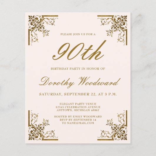 Budget Vintage Gouden Script Blush Verjaardagsuitn (Voorkant)