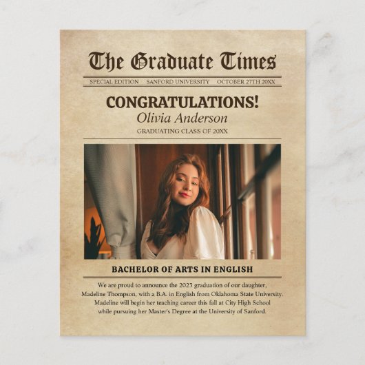 BUDGET Vintage Oude Krant Foto Afstuderen (Voorkant)