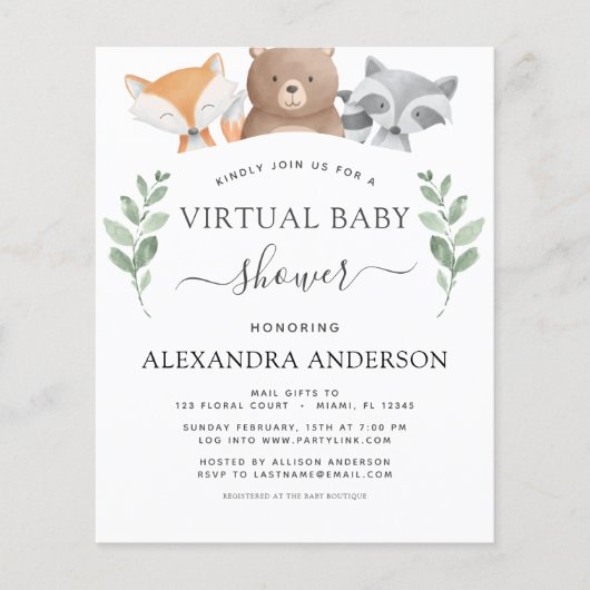 Budget Virtual Baby shower Woodland Eucalyptus Flyer (Voorkant)