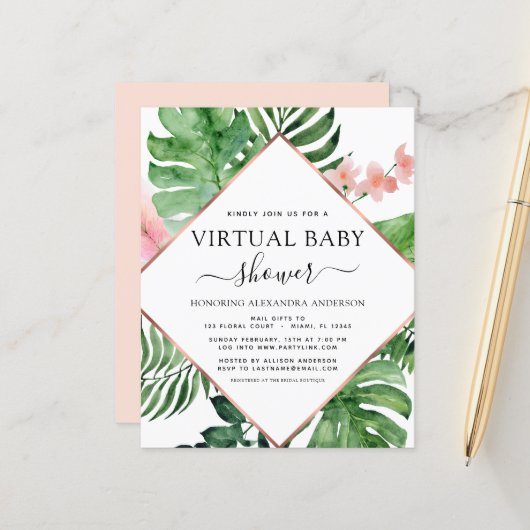 Budget Virtuele Baby Shower Tropische Palm (Voorkant / Achterkant in situ)