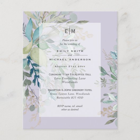 BUDGET voor de ceremonie van het lavenaarshuwelijk Flyer (Voorkant)