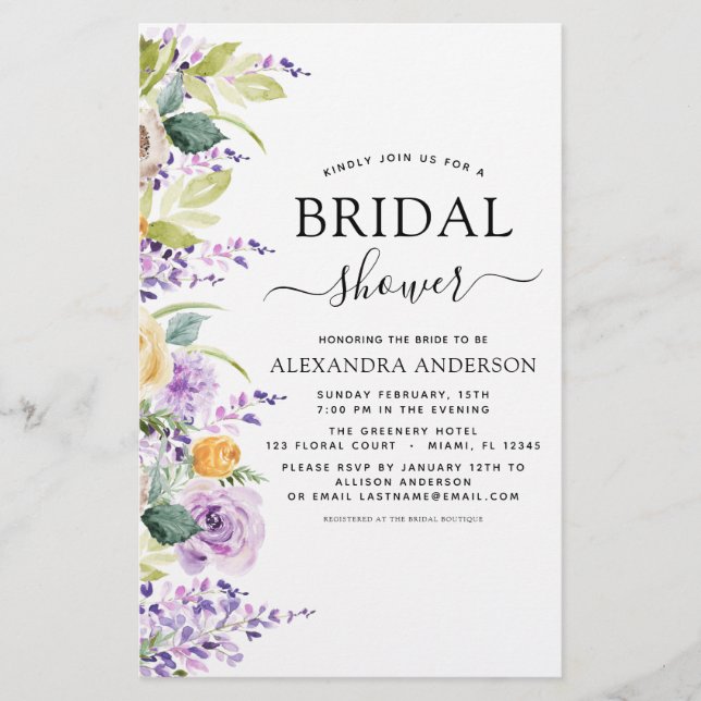 Budget Vrijgezellenfeest Paarse Greenery Uitnodigi (Voorkant)