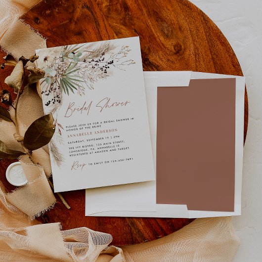 budget Vrijgezellenfeest pampas gras boho uitnodig Notitiekaartje